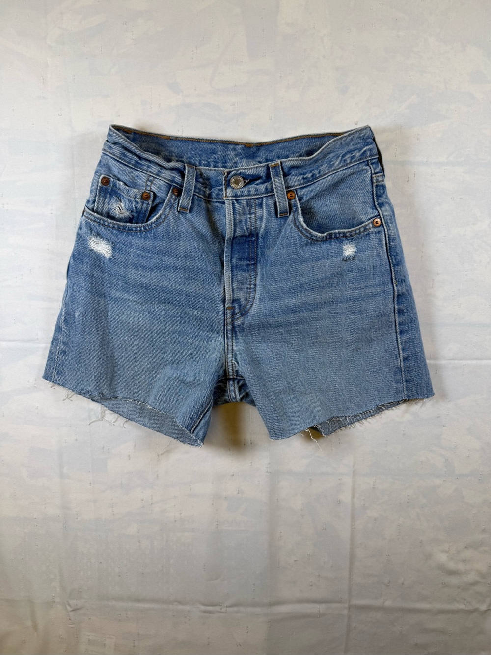 Levi's 501 Light Blue Distressed Denim Cutoff Shorts
